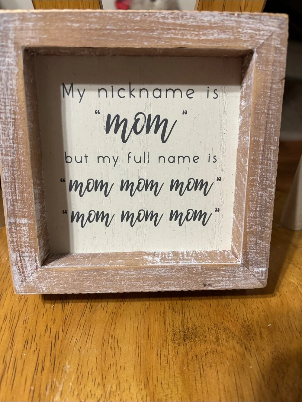 Rustic Cream ‘Mom’ Box Sign with Natural Wood Frame
